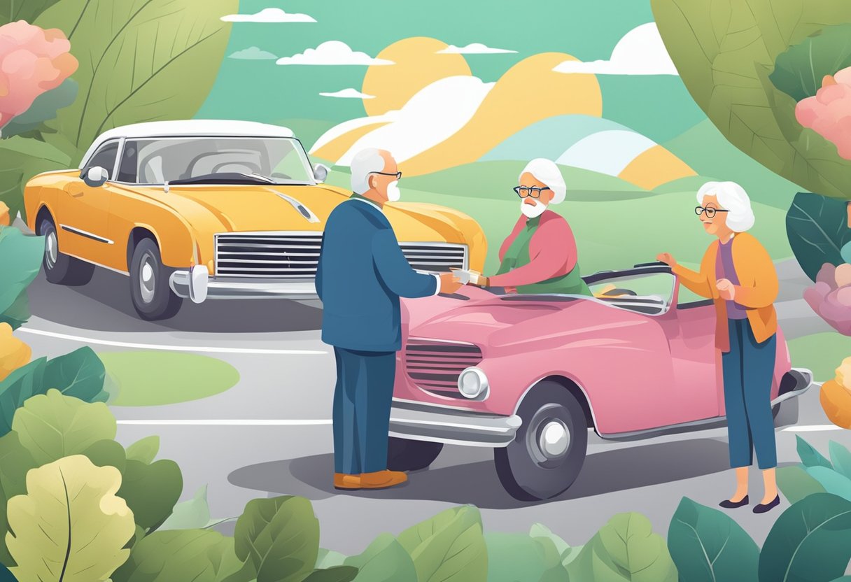 A senior couple reviewing additional benefits and clauses of the best car insurance for retirees